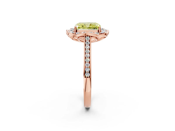 Rose gold Fancy Yellow Radiant  Halo Round Diamond Pave Band with Four-Prong Setting