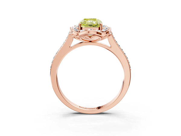 Rose gold Fancy Yellow Radiant  Halo Round Diamond Pave Band with Four-Prong Setting