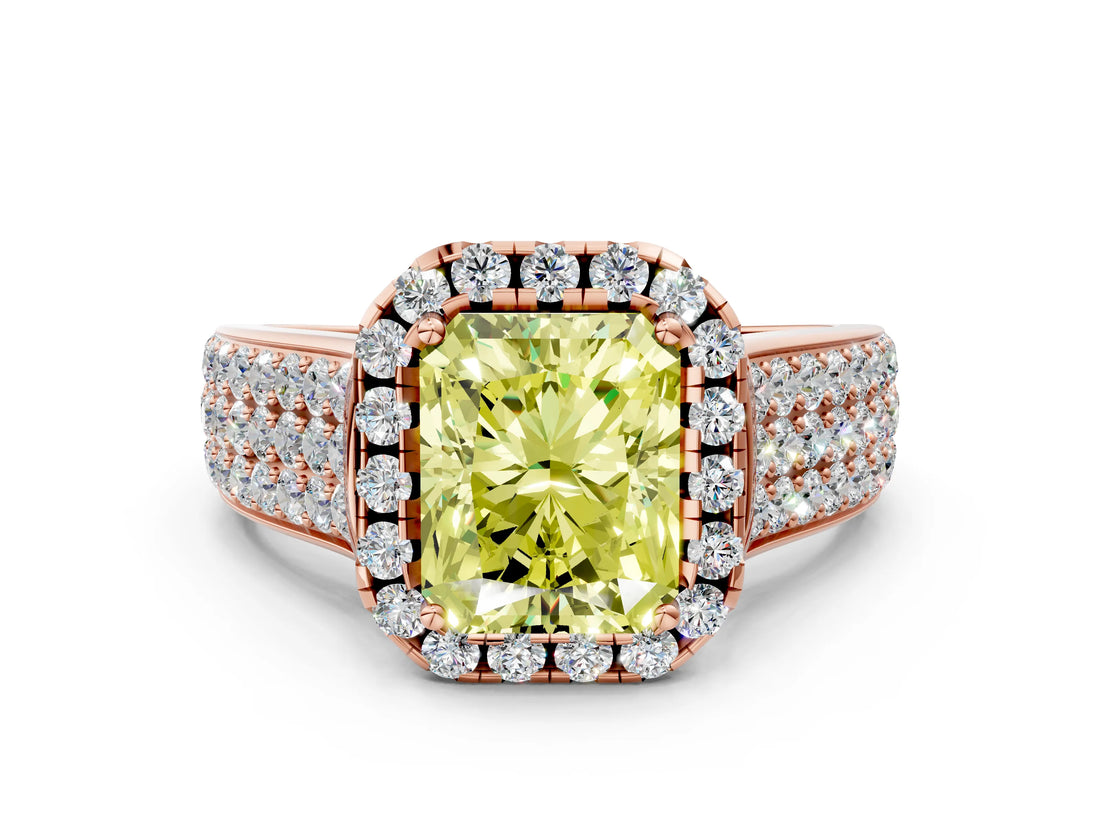 Rose gold Fancy Yellow Radiant  Halo Round Diamond Pave Band with Prong Setting_38