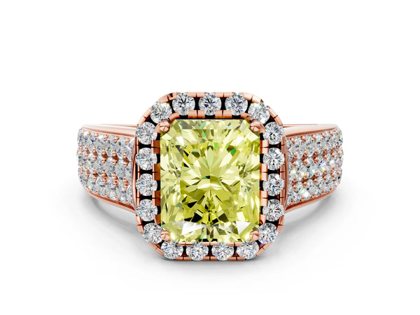 Rose gold Fancy Yellow Radiant  Halo Round Diamond Pave Band with Prong Setting