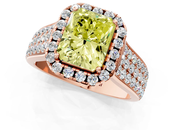 Rose gold Fancy Yellow Radiant  Halo Round Diamond Pave Band with Prong Setting