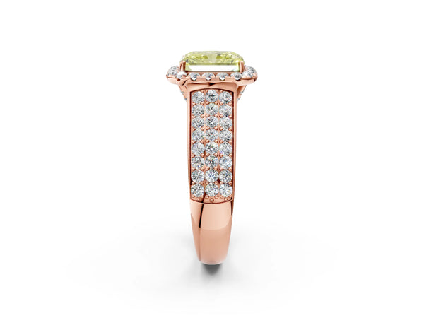Rose gold Fancy Yellow Radiant  Halo Round Diamond Pave Band with Prong Setting
