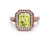 Rose gold Fancy Yellow Radiant  Halo Solitaire Diamond Ring with Pave Band and Bezel Setting_73
