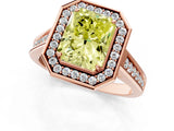 Rose gold Fancy Yellow Radiant  Halo Solitaire Diamond Ring with Pave Band and Bezel Setting_74