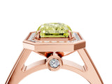 Rose gold Fancy Yellow Radiant  Halo Solitaire Diamond Ring with Pave Band and Bezel Setting_77