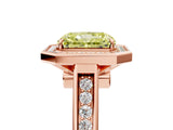 Rose gold Fancy Yellow Radiant  Halo Solitaire Diamond Ring with Pave Band and Bezel Setting_78