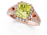 Rose gold Fancy Yellow Radiant  Halo Split Shank Diamond Ring with Prong Setting_21