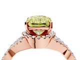 Rose gold Fancy Yellow Radiant  Halo Twist Band Solitaire Prong Setting Ring_69