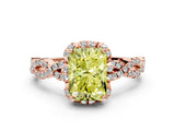 Rose gold Fancy Yellow Radiant  Halo Twist Band Solitaire Ring with Six-Prong Setting_3