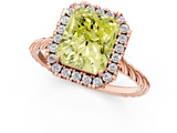 Rose gold Fancy Yellow Radiant  Halo Twisted Band Four-Prong Diamond Ring_21