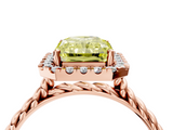 Rose gold Fancy Yellow Radiant  Halo Twisted Band Four-Prong Diamond Ring_24