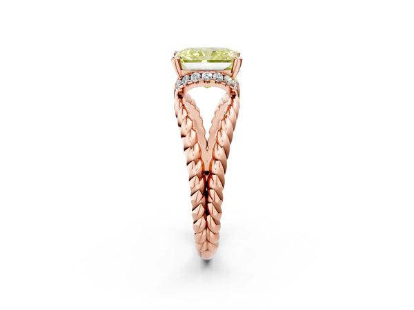 Rose gold Fancy Yellow Radiant  Halo Twisted Band Four-Prong Ring