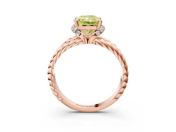 Rose gold Fancy Yellow Radiant  Halo Twisted Band Four-Prong Ring