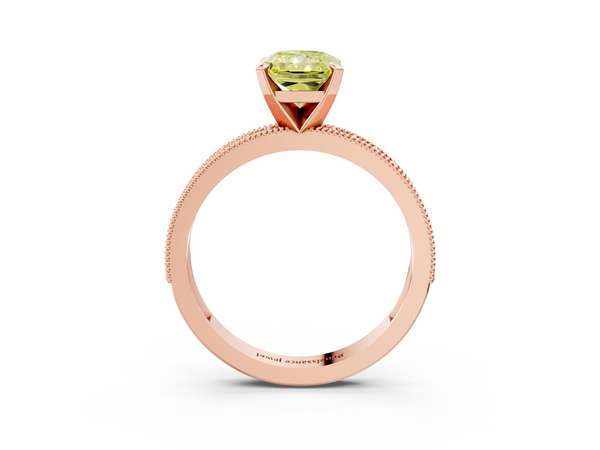 Rose gold Fancy Yellow Radiant Cut Diamond Milgrain Pavé Engagement Ring with Four-Prong Setting