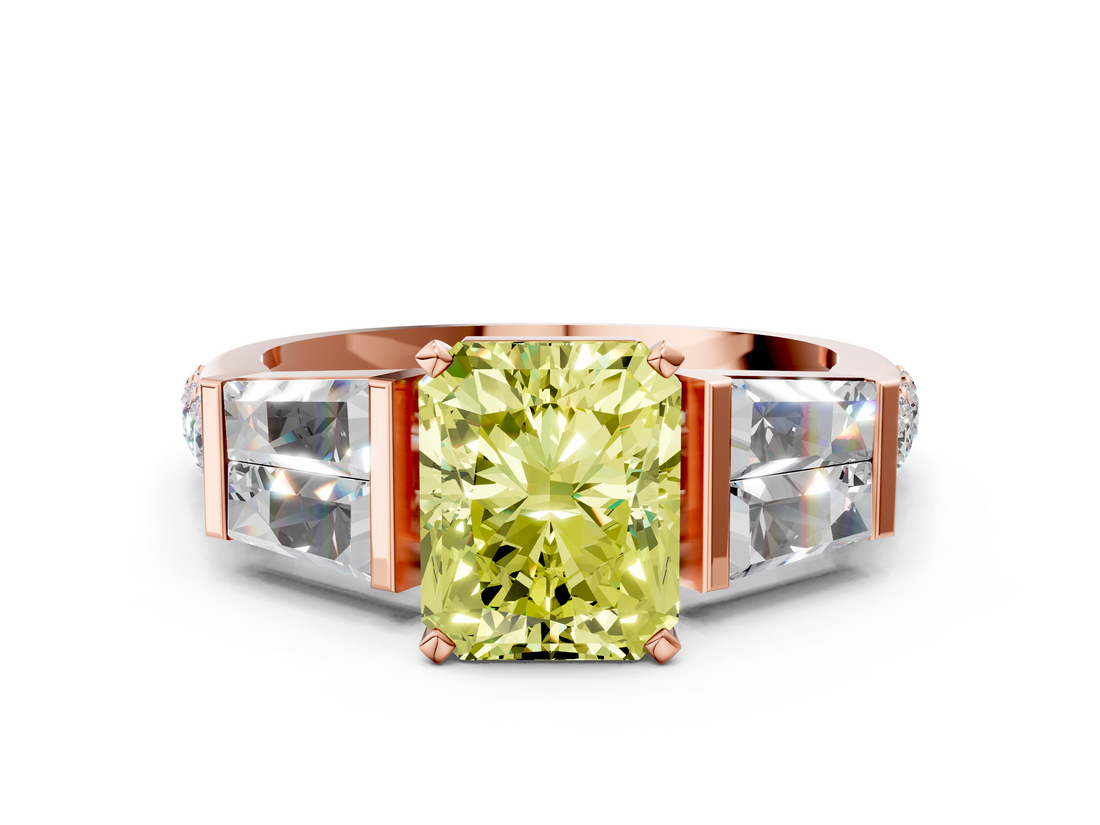 Rose gold Fancy Yellow Radiant  Solitaire Baguette Side Stone Channel Set Engagement Ring_3
