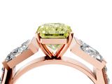 Rose gold Fancy Yellow Radiant  Solitaire Baguette Side Stone Channel Set Engagement Ring_7