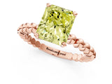 Rose gold Fancy Yellow Radiant  Solitaire Beaded Band Prong Setting Ring 1