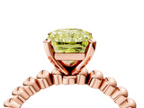 Rose gold Fancy Yellow Radiant  Solitaire Beaded Band Prong Setting Ring 4