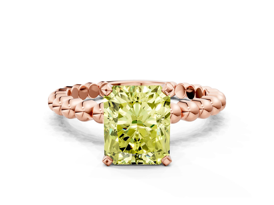 Rose gold Fancy Yellow Radiant  Solitaire Beaded Band Prong Setting Ring