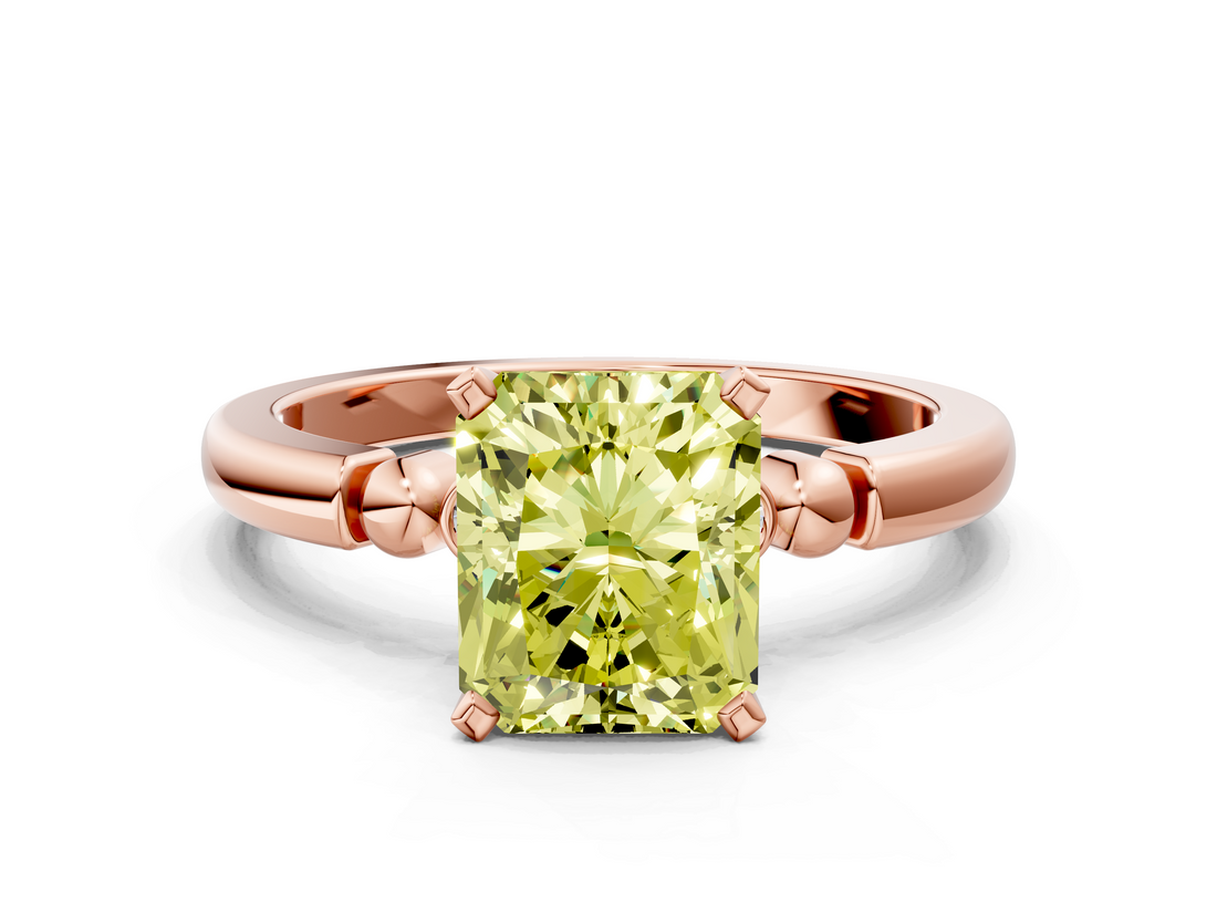 Rose gold Fancy Yellow Radiant  Solitaire Beaded Band with Four-Prong Setting_25