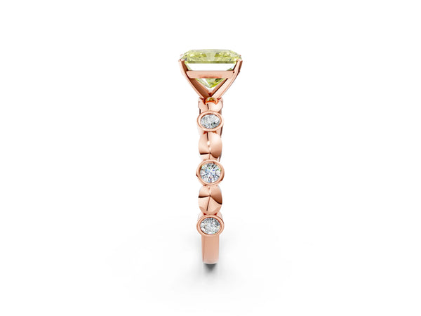 Rose Gold Radiant Cut Engagement Ring Setting for Fancy Yellow Center with Bezel Station Beaded Band