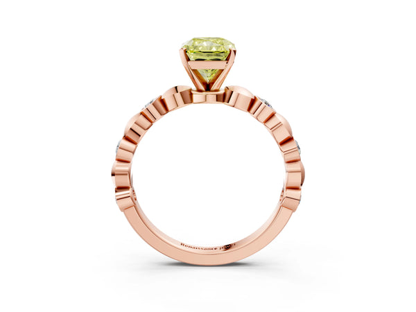 Rose Gold Radiant Cut Engagement Ring Setting for Fancy Yellow Center with Bezel Station Beaded Band