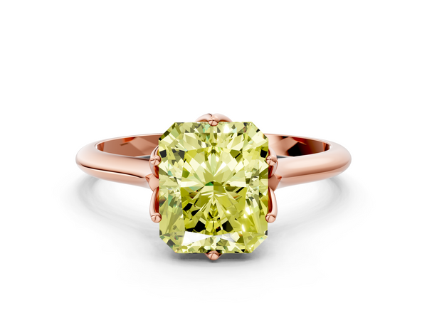Rose gold Fancy Yellow Radiant  Solitaire Cathedral Diamond Ring with Six-Prong Setting
