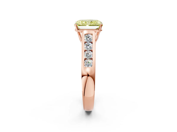 Rose Gold Radiant Cut Cathedral Channel Set Engagement Ring Setting for Fancy Yellow Center