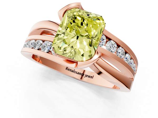 Rose gold Fancy Yellow Radiant  Solitaire Channel-Set Split Shank Ring with Tension Prong Setting