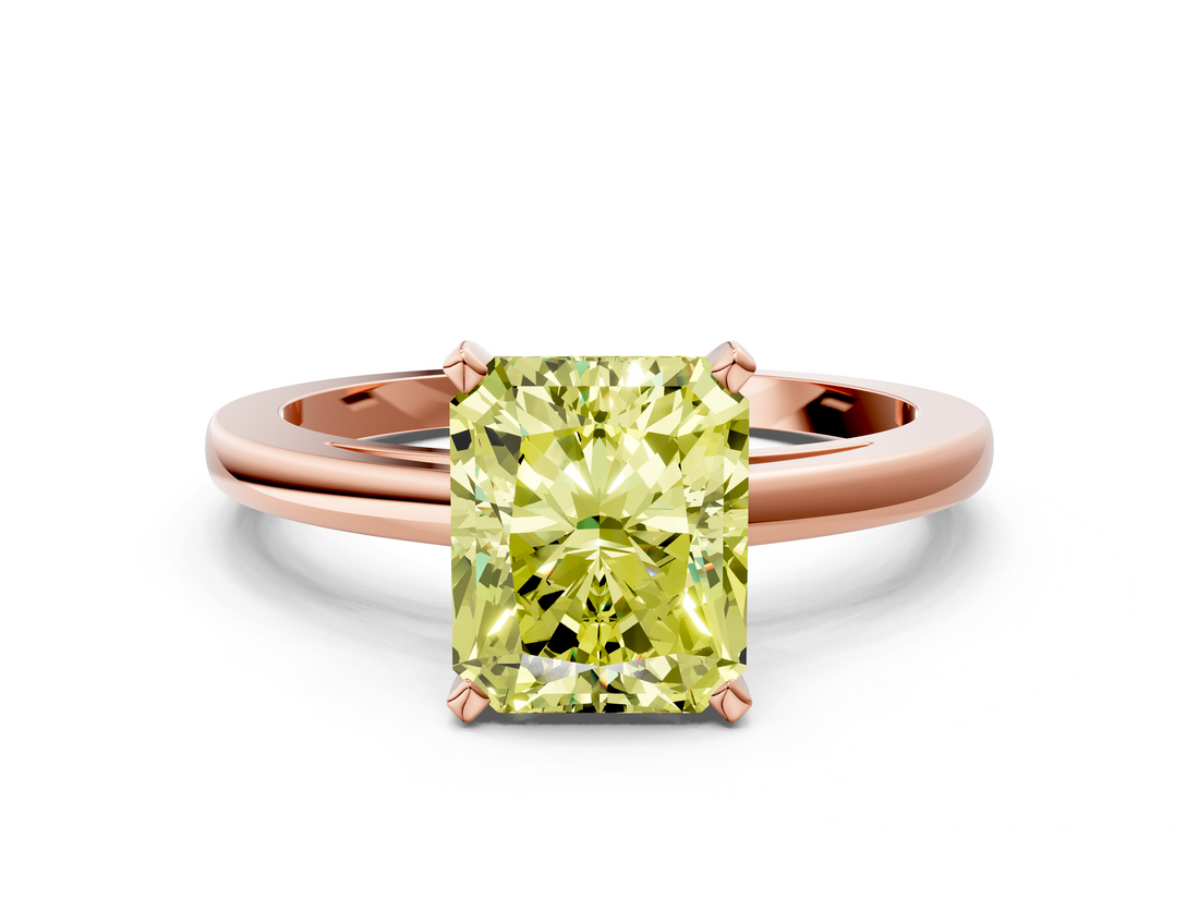 Rose gold Fancy Yellow Radiant  Solitaire Diamond Engagement Ring with Four-Prong Setting on a Classic Band_3