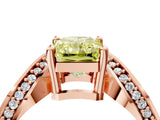 Rose gold Fancy Yellow Radiant  Solitaire Diamond Engagement Ring with Pave Band and Four-Prong Setting
