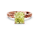 Rose gold Fancy Yellow Radiant  Solitaire Diamond Engagement Ring with XO Engraved Band and Four-Prong Setting 1