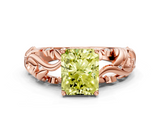 Rose gold Fancy Yellow Radiant  Solitaire Diamond Leaf Vine Band with Prong Setting_28
