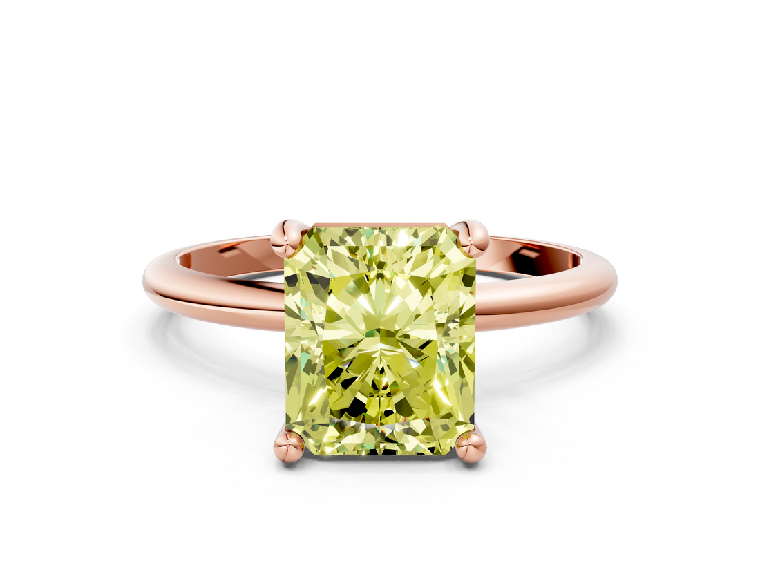 Rose gold Fancy Yellow Radiant  Solitaire Diamond Ring with 4-Prong Setting on a Classic Band_3
