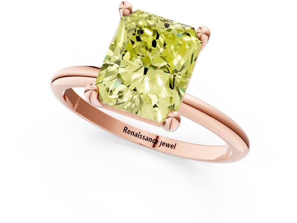 Rose gold Fancy Yellow Radiant  Solitaire Diamond Ring with 4-Prong Setting on a Classic Band