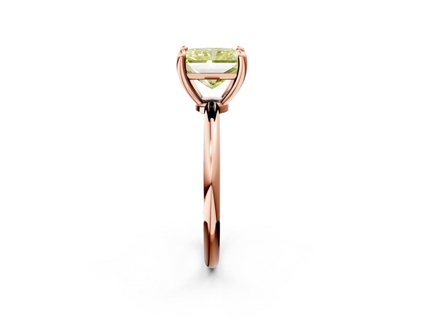 Rose gold Fancy Yellow Radiant  Solitaire Diamond Ring with 4-Prong Setting on a Classic Band