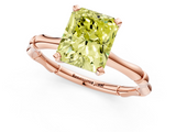 Rose gold Fancy Yellow Radiant  Solitaire Diamond Ring with Bamboo Band and Four-Prong Setting_75