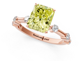 Rose gold Fancy Yellow Radiant  Solitaire Diamond Ring with Bezel Set Side Stones and Prong Setting_4