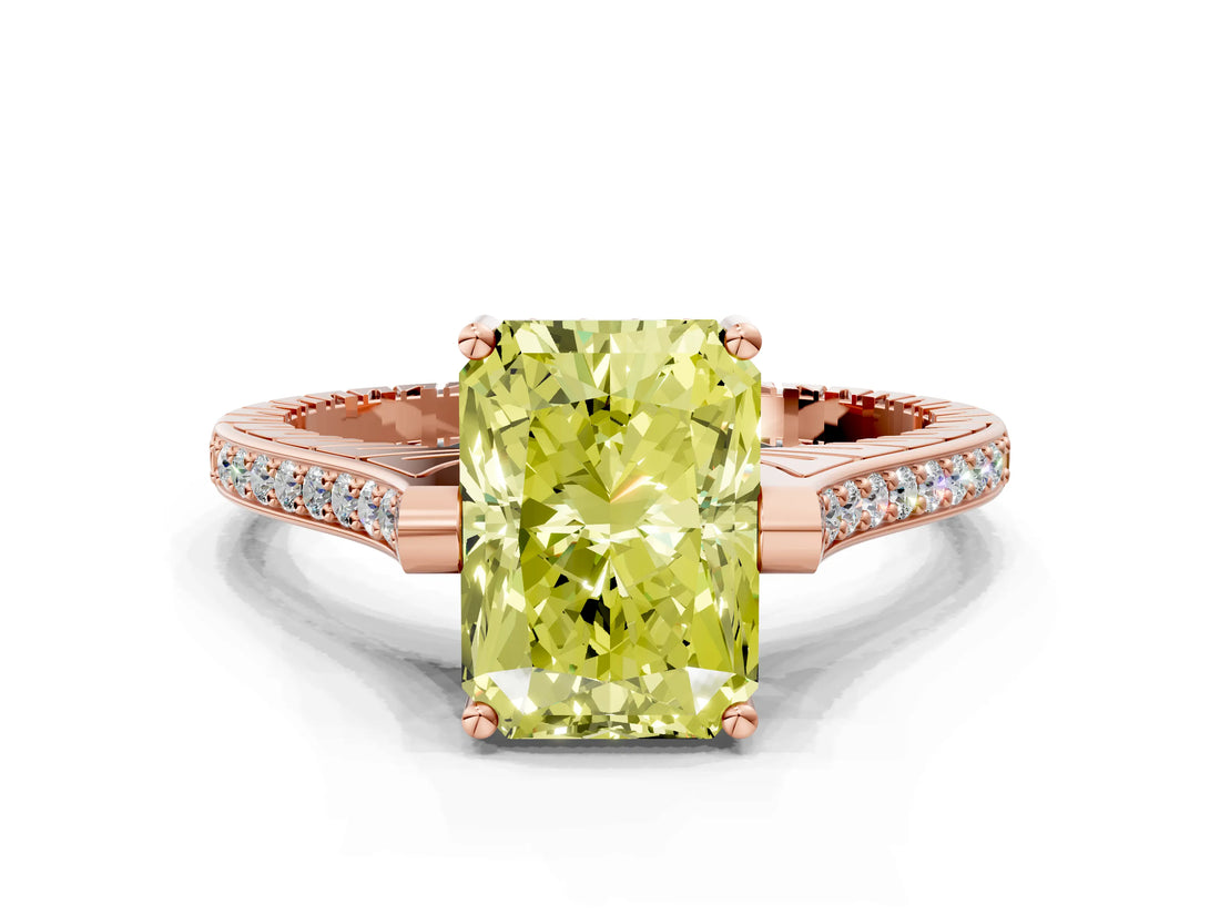 Rose gold Fancy Yellow Radiant  Solitaire Diamond Ring with Channel Set Band and Bezel Prong Setting_68