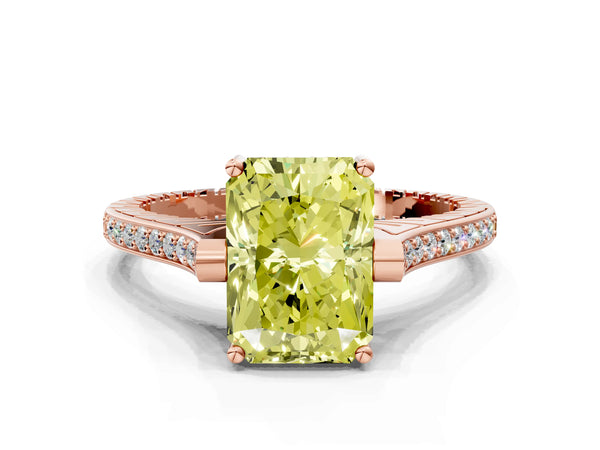 Rose Gold Radiant Cut Vintage Cathedral Engagement Ring Setting for Fancy Yellow Center