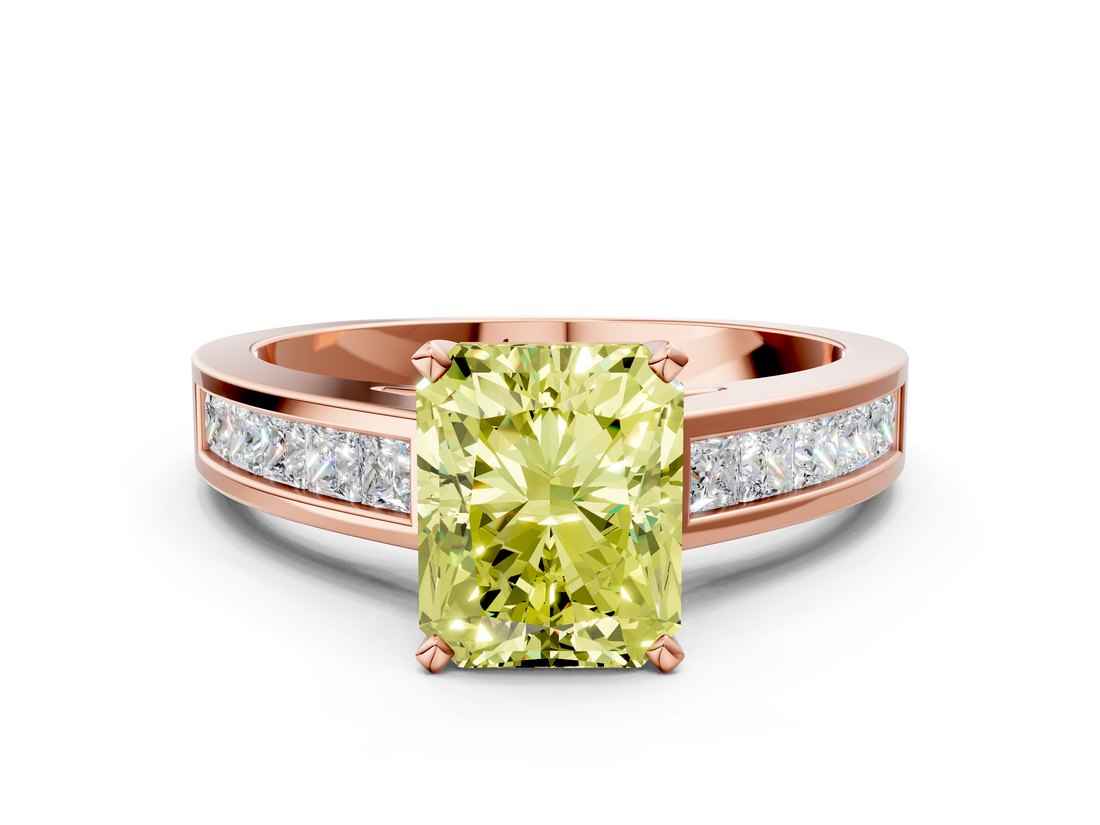Rose gold Fancy Yellow Radiant  Solitaire Diamond Ring with Channel-Set Band and Four-Prong Setting_3