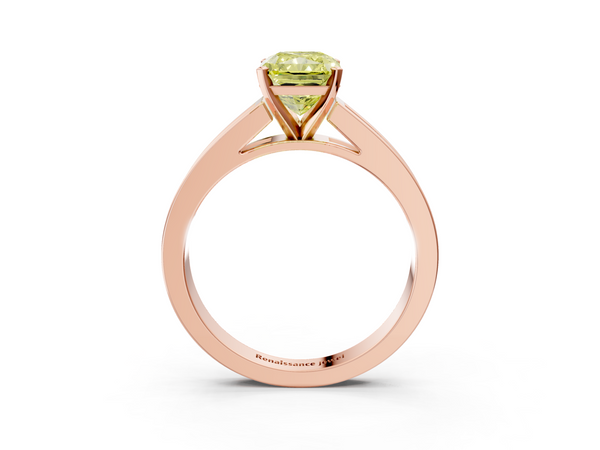 Rose gold Fancy Yellow Radiant  Solitaire Diamond Ring with Channel-Set Band and Four-Prong Setting