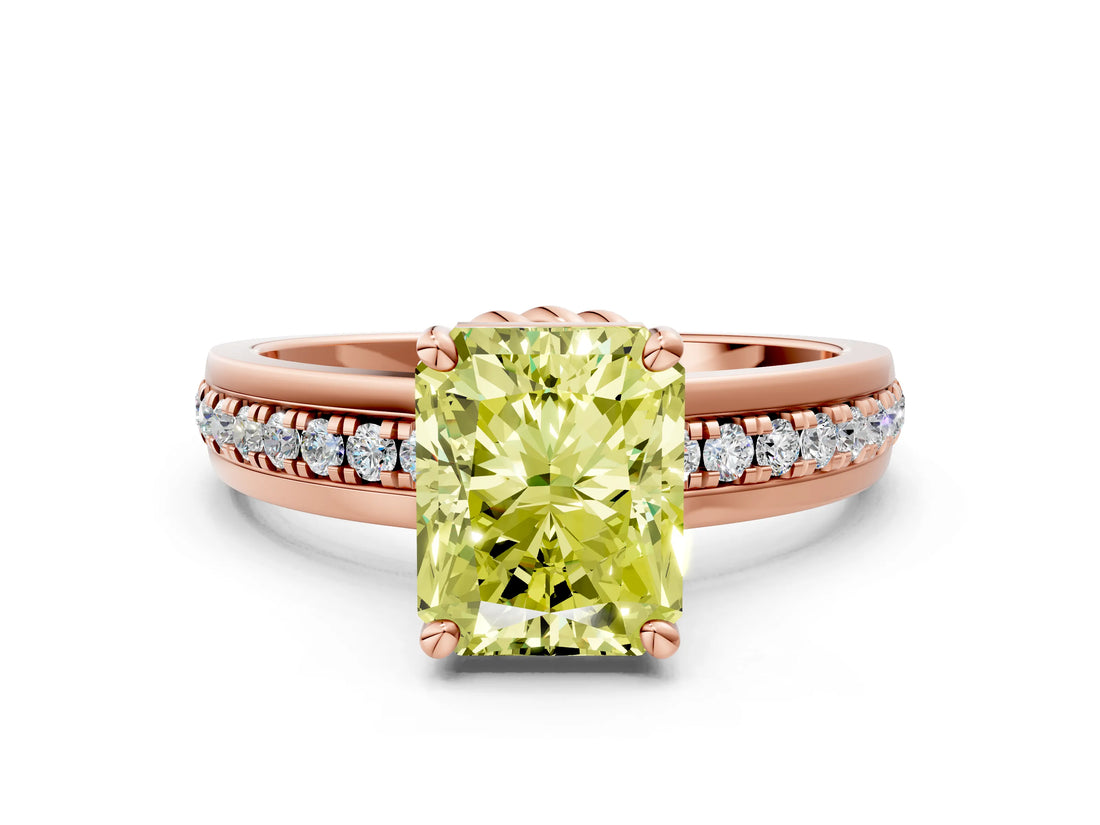 Rose gold Fancy Yellow Radiant  Solitaire Diamond Ring with Channel Set Band and Six-Prong Setting_48