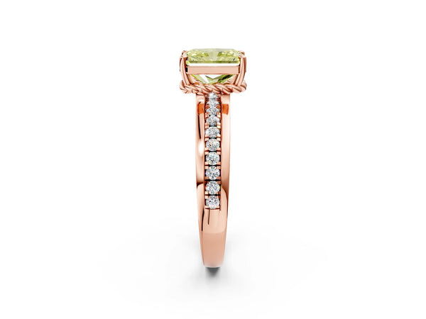 Rose gold Fancy Yellow Radiant  Solitaire Diamond Ring with Channel Set Band and Six-Prong Setting