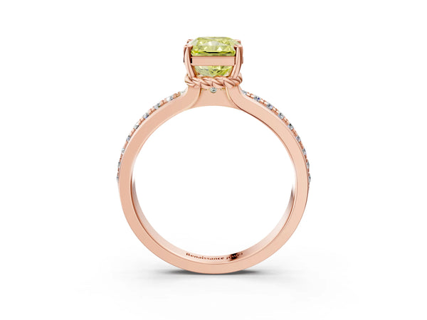Rose gold Fancy Yellow Radiant  Solitaire Diamond Ring with Channel Set Band and Six-Prong Setting