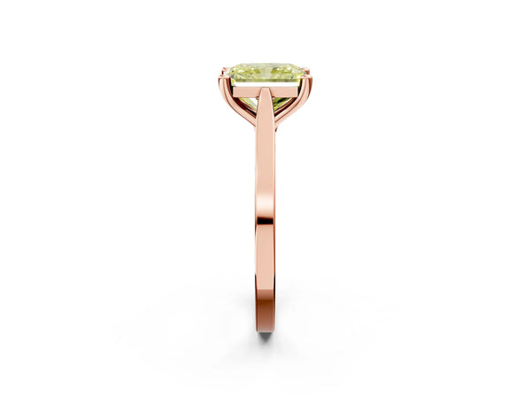 Rose gold Fancy Yellow Radiant  Solitaire Diamond Ring with Four-Prong Setting and Tapered Band