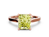 Rose gold Fancy Yellow Radiant  Solitaire Diamond Ring with Four-Prong Setting and Tapered Band