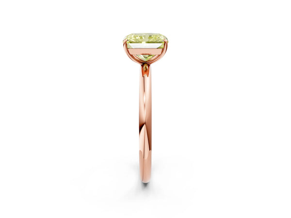 Rose gold Fancy Yellow Radiant  Solitaire Diamond Ring with Four-Prong Setting on a Plain Band