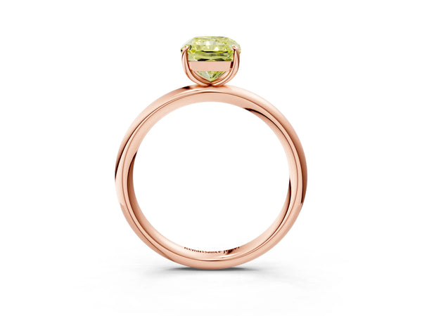 Rose gold Fancy Yellow Radiant  Solitaire Diamond Ring with Four-Prong Setting on a Plain Band