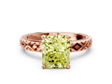 Rose gold Fancy Yellow Radiant  Solitaire Diamond Ring with Milgrain and Black Enamel X Pattern Band_185